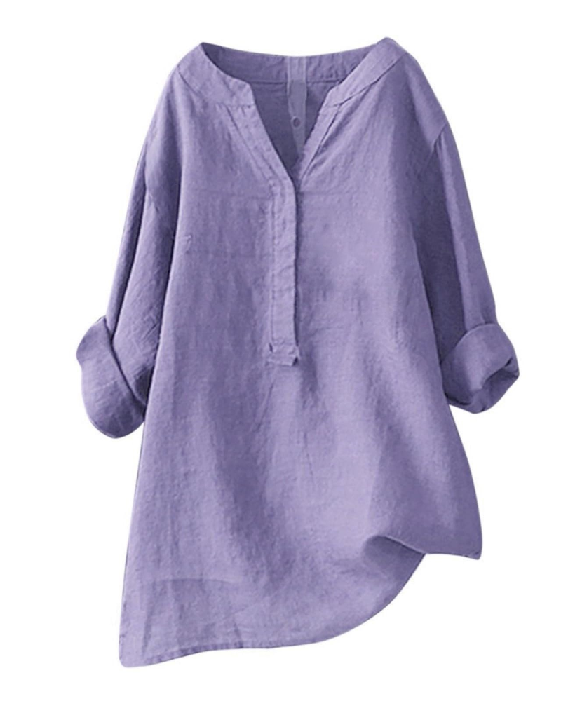 Anneliese Tunique Femme – Coton & Lin, Col V, Manches Longues, Coupe Ample