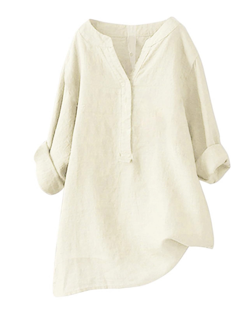 Anneliese Tunique Femme – Coton & Lin, Col V, Manches Longues, Coupe Ample