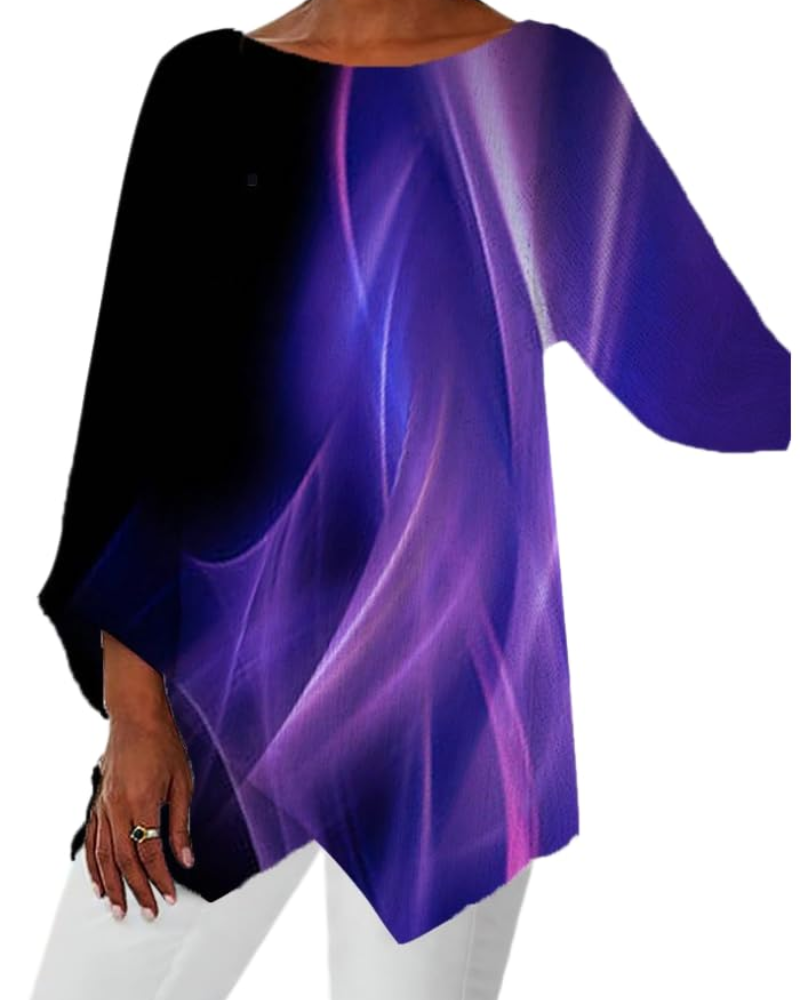 Adelina Tunique Femme – Col Rond, Manches 3/4, Imprimé Floral, Coupe Longue & Ample