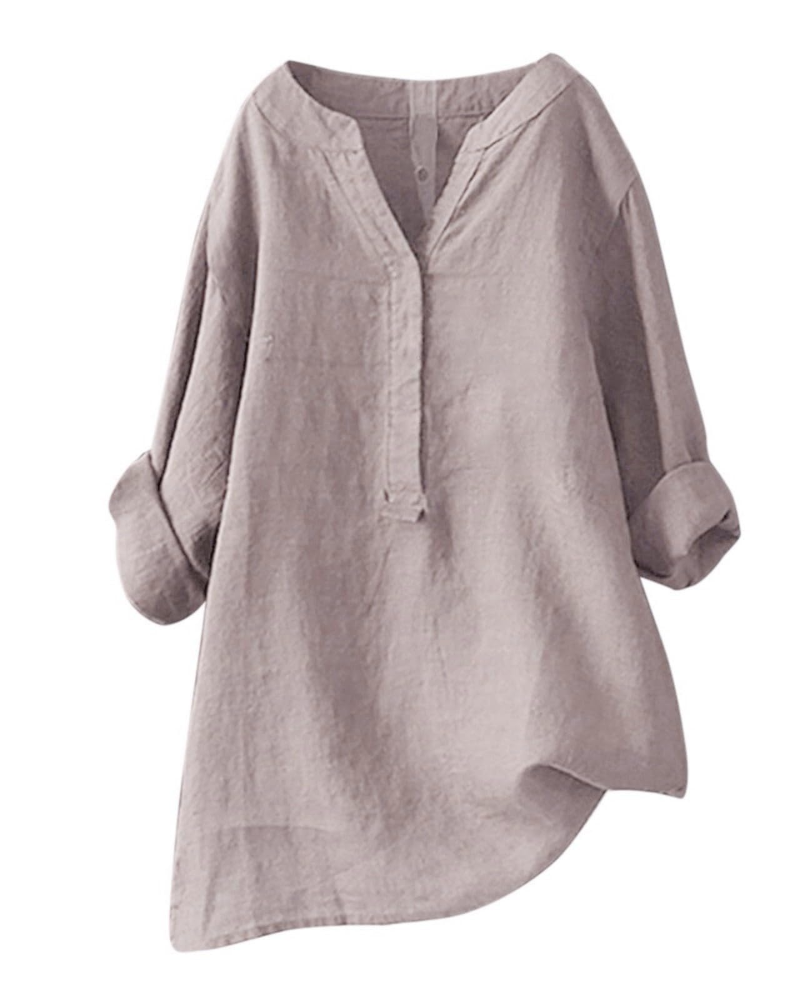 Anneliese Tunique Femme – Coton & Lin, Col V, Manches Longues, Coupe Ample