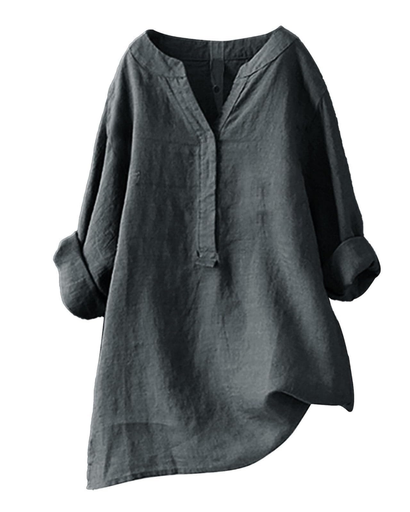 Anneliese Tunique Femme – Coton & Lin, Col V, Manches Longues, Coupe Ample