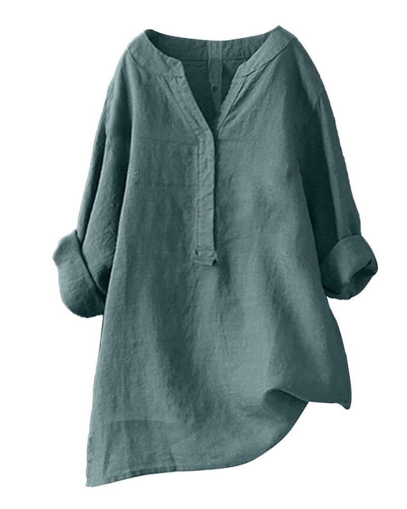 Anneliese Tunique Femme – Coton & Lin, Col V, Manches Longues, Coupe Ample