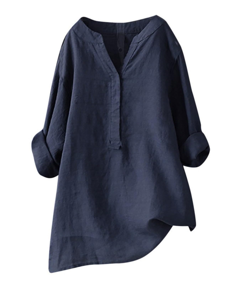 Anneliese Tunique Femme – Coton & Lin, Col V, Manches Longues, Coupe Ample