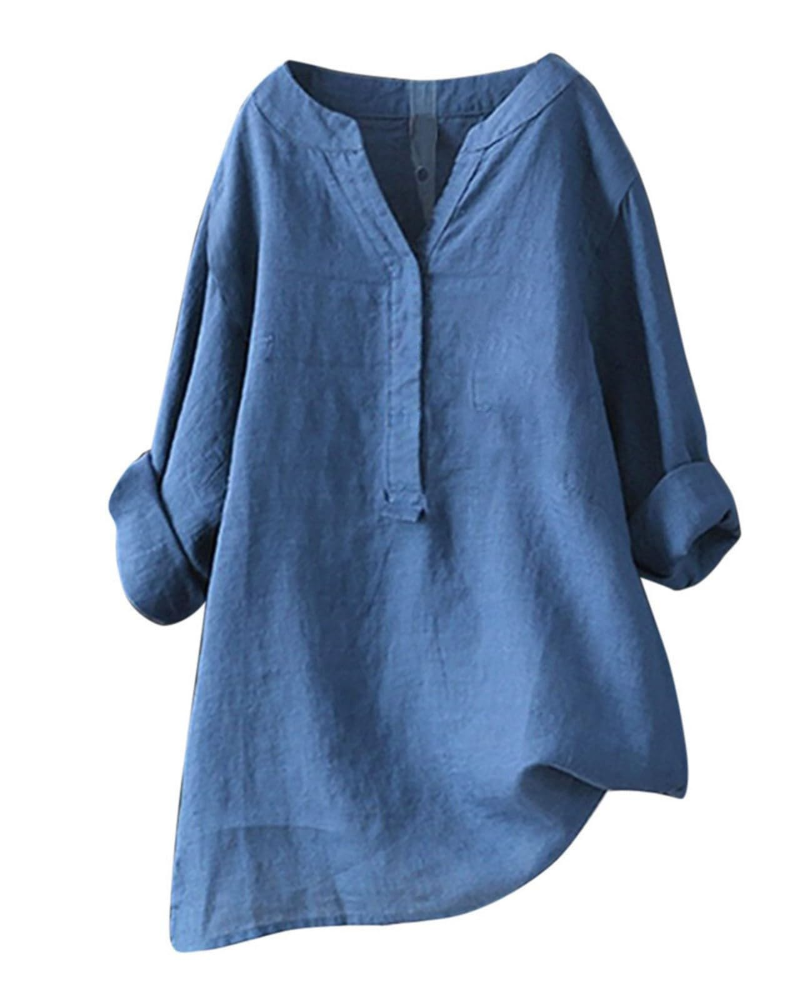 Anneliese Tunique Femme – Coton & Lin, Col V, Manches Longues, Coupe Ample