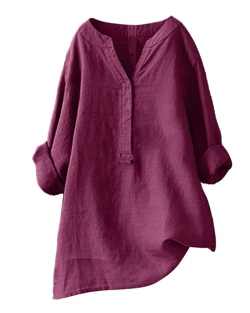 Anneliese Tunique Femme – Coton & Lin, Col V, Manches Longues, Coupe Ample