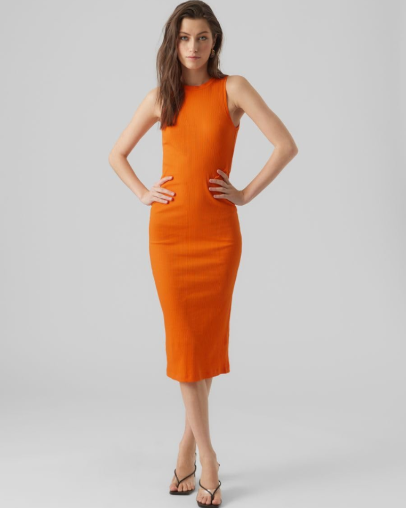 Amabel Robe Midi Femme – Coton, Col Rond, Texture Côtelée & Coupe Extensible