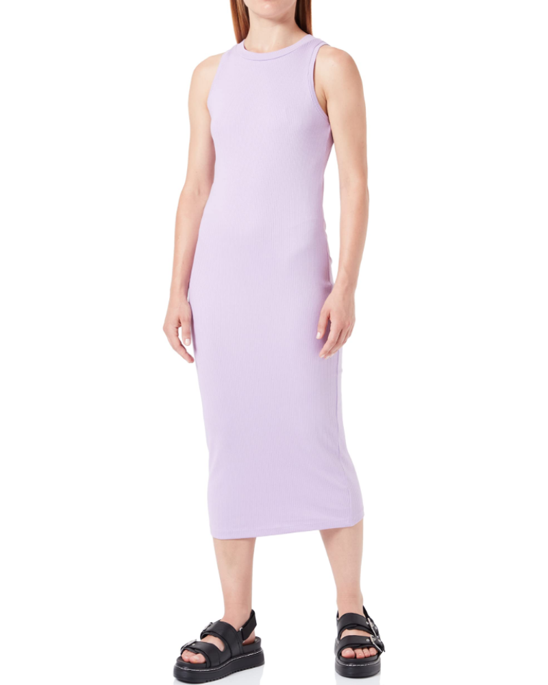 Amabel Robe Midi Femme – Coton, Col Rond, Texture Côtelée & Coupe Extensible