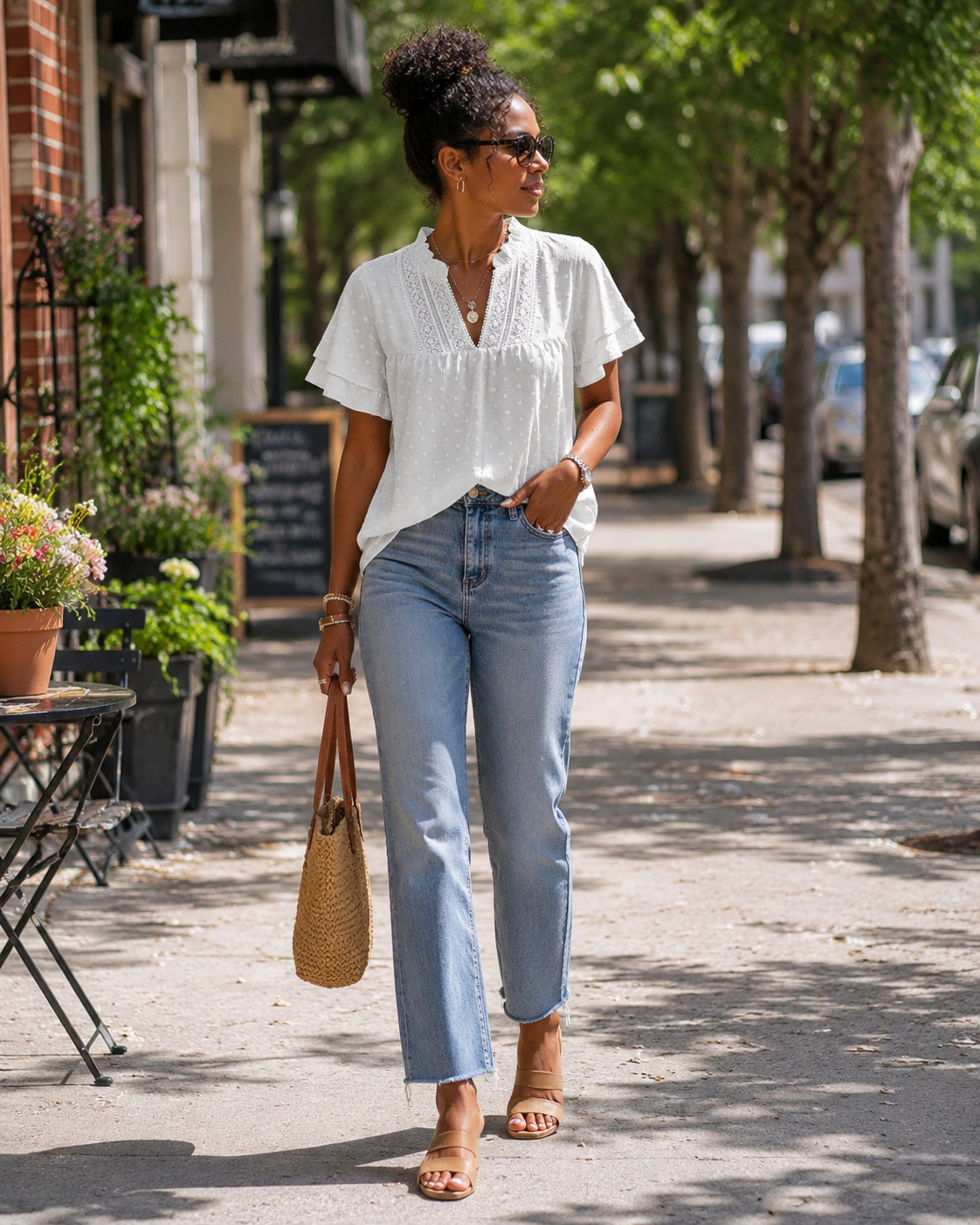 Amaryllis Blouse Femme – Col V, Dentelle Crochet, Manches Courtes & Coupe Ample