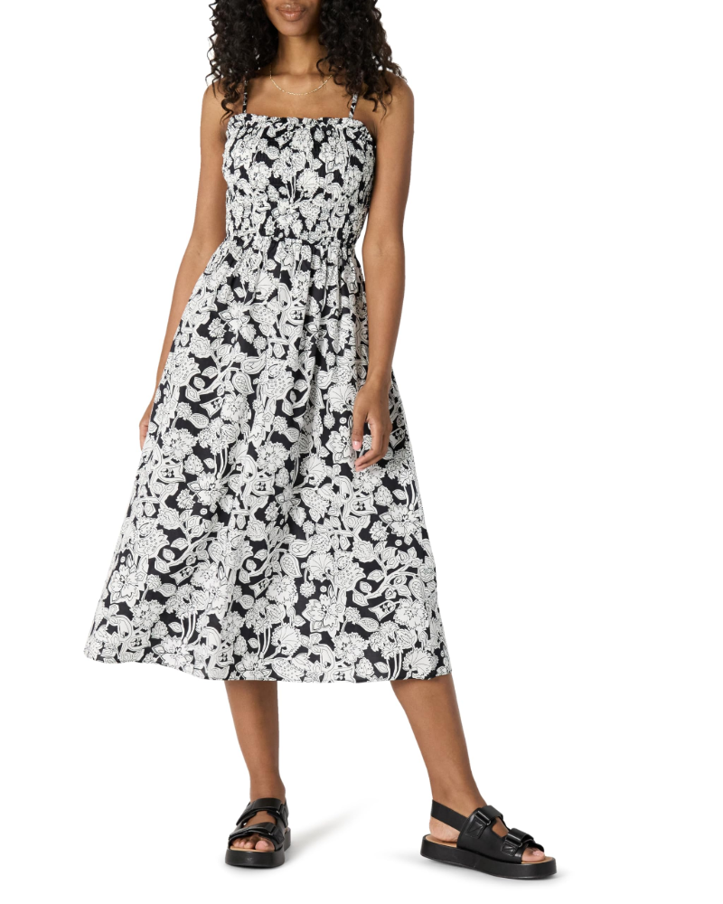 Genevieve Robe Femme Smockée – Coton Satiné, Bretelles Réglables & Jupe Trapèze Fluide