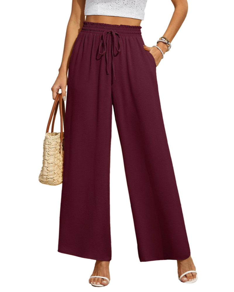 Anaïs Pantalon Palazzo Femme – Taille Haute Élastique, Jambes Larges & Poches