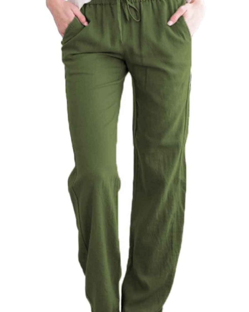 Clara Pantalon Lin Femme – Taille Élastique, Cordon Ajustable, Coupe Ample & Poches