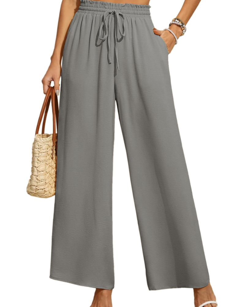 Anaïs Pantalon Palazzo Femme – Taille Haute Élastique, Jambes Larges & Poches
