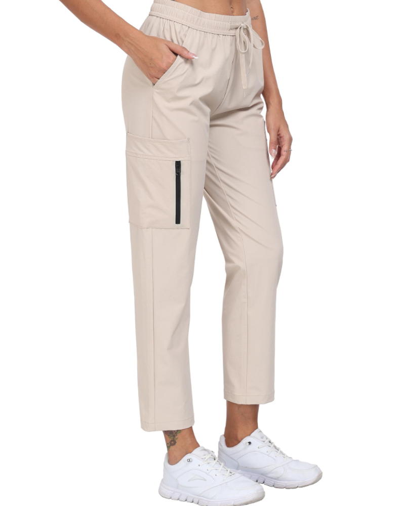 Chloé Pantalon Cargo Femme – Léger, Imperméable, Taille Élastique & Poches