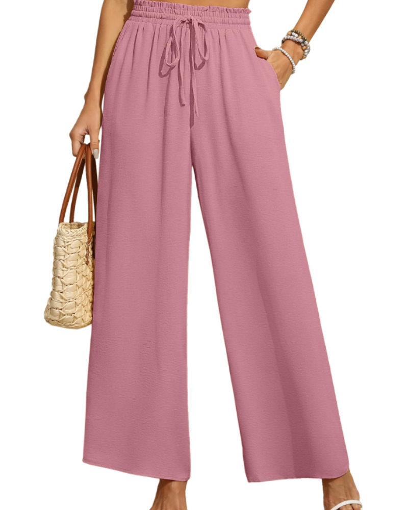 Anaïs Pantalon Palazzo Femme – Taille Haute Élastique, Jambes Larges & Poches
