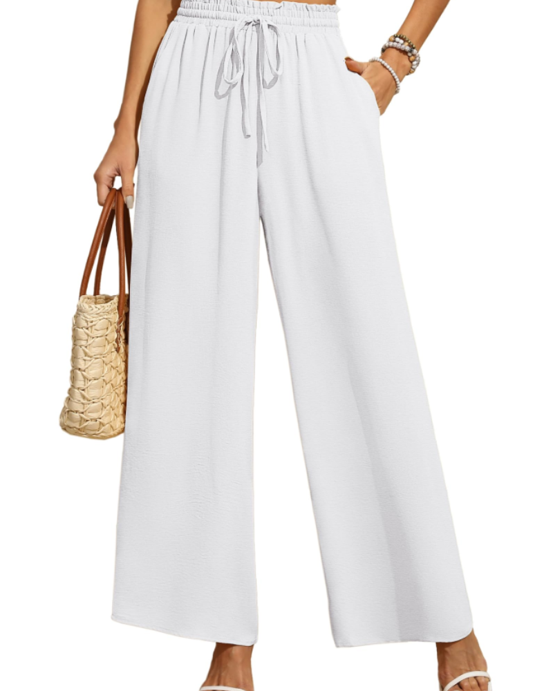 Anaïs Pantalon Palazzo Femme – Taille Haute Élastique, Jambes Larges & Poches