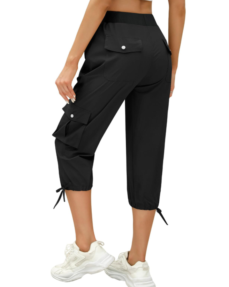 Juliette Pantalon Capri Cargo Femme – Léger, Séchage Rapide, Taille Élastique & 6 Poches